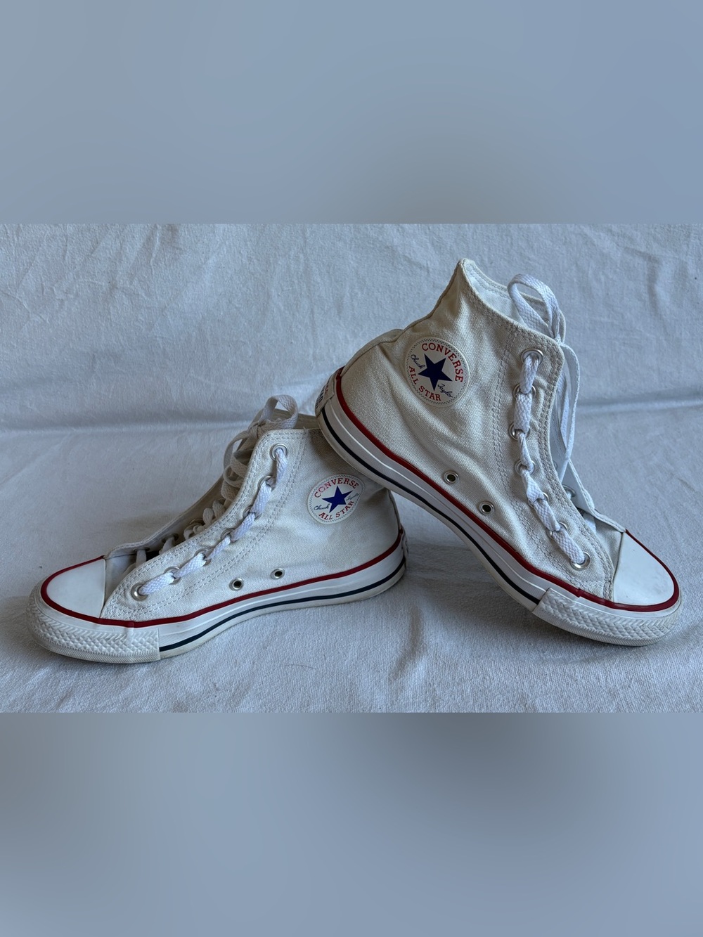 Converse chuck Taylor All Star White High-Top Sneakers with Red & Blue Stripe - Picture 6 of 15